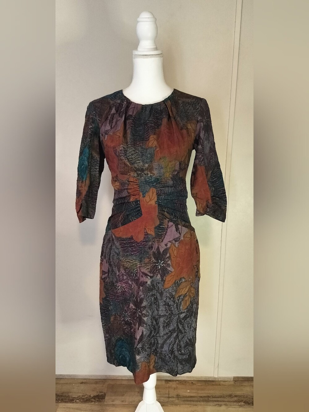 Etro Multicolor Midi Dress in Rust, Teal & Purple
